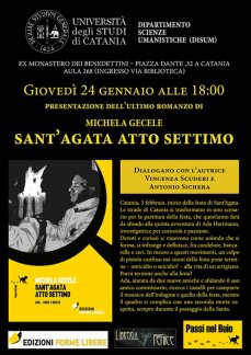 Locandina presentazione romanzo "Sanrt'Agata atto settimo" di Michela Gecele